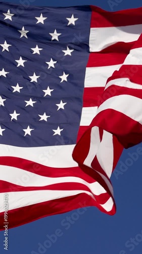 American Flag Waving in Wind Vertical 4K Slow Motion