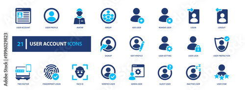 User account icon set. profile, login, identity, access, security. solid style icon collection.