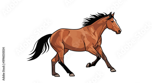 Φωτογραφία A dynamic illustration of a brown horse running with its mane flowing