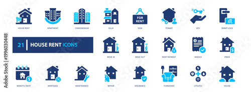 House rent icon set. property, rental, realestate, home, lease. solid style icon collection.