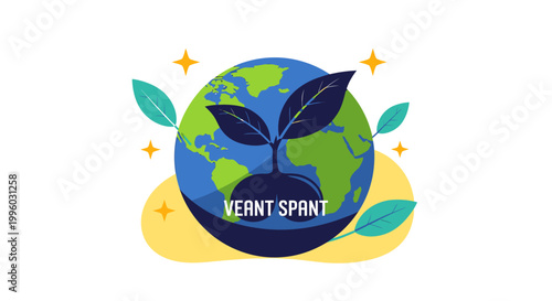Green plant growing from planet Earth symbolizing environmental growth.
