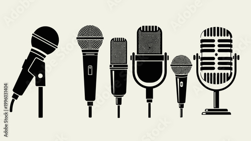 Collection of Vintage and Modern Microphones Silhouette