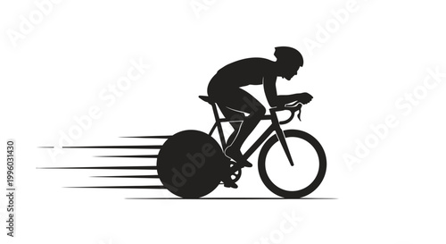Silhouette of a cyclist racing on a road bike with motion blur.