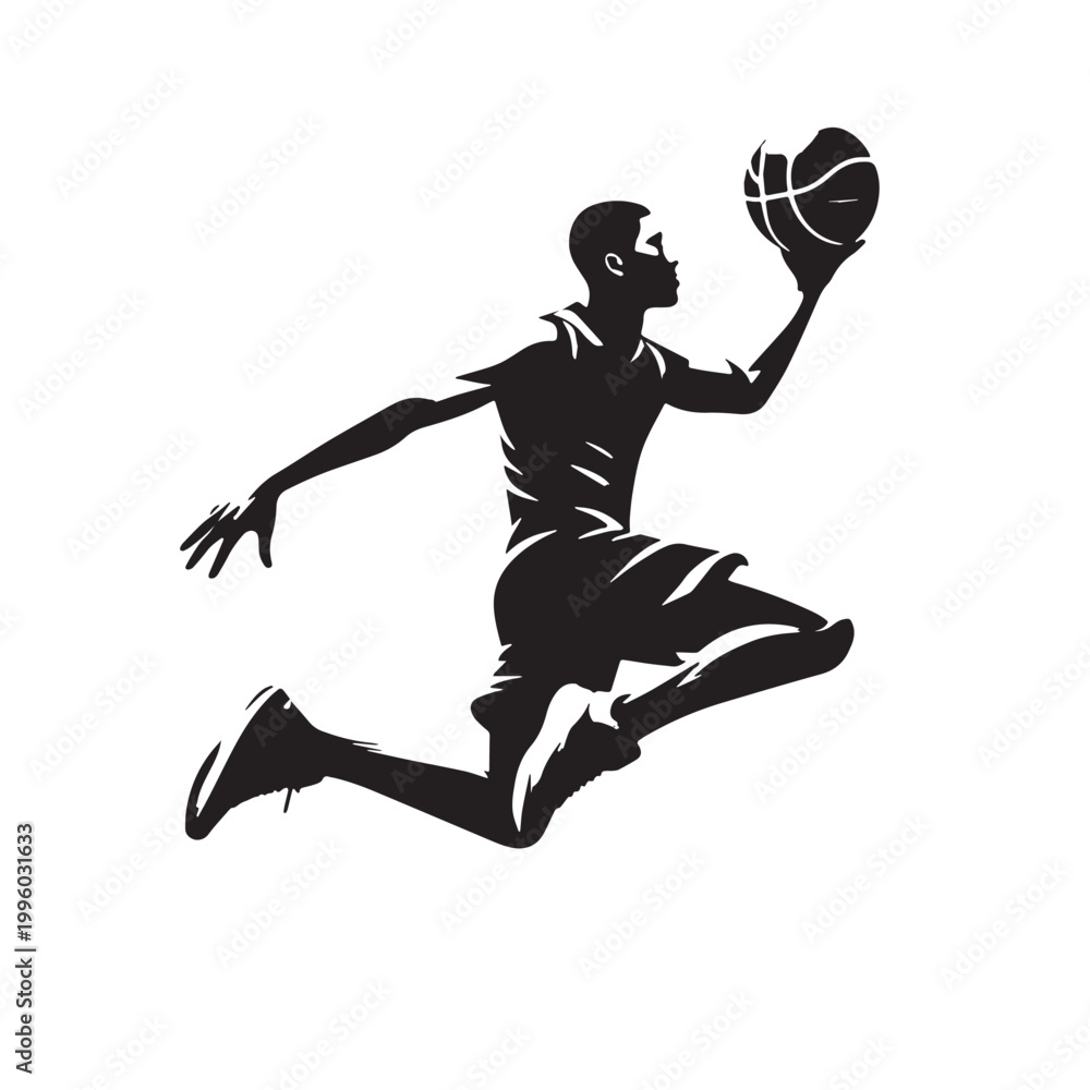 Obraz premium Black Basketball player Silhouette Vector, High Quality Illustration on White Background