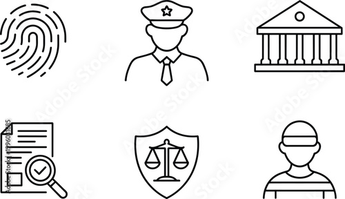 Law enforcement icons set, police justice legal security symbols vector illustration collection design
