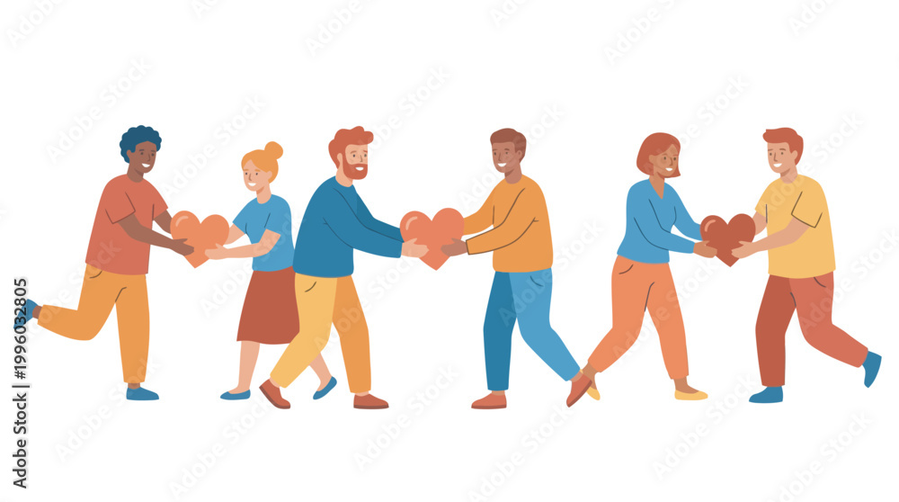 Obraz premium Diverse group of people holding hands forming a chain of unity and support