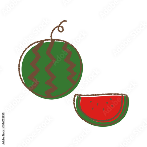 手描きのシンプルなすいか