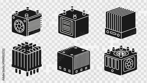 Computer Hardware Heat Sink Icons Set, Cooling Components Collection