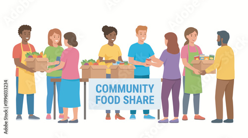 Group of volunteers holding a banner for a community food share program