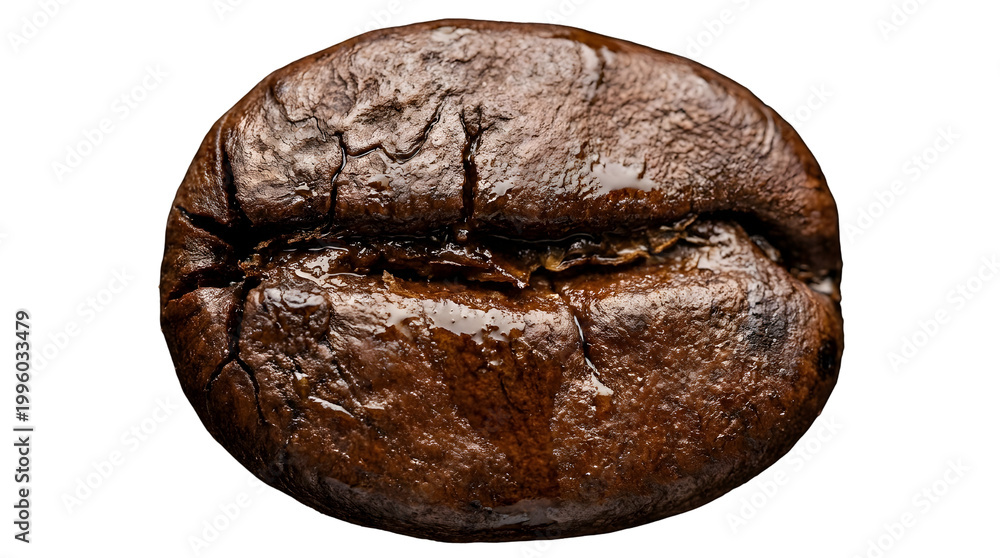 Naklejka premium Close-up view of a single roasted coffee bean on a PNG Transparent background