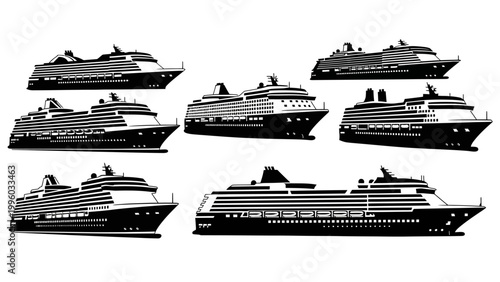 Collection of Cruise Ship Silhouettes on White Background