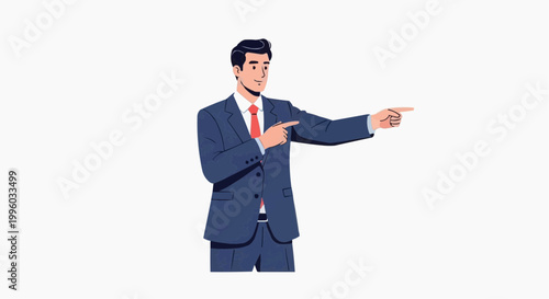 vector illustration of a business leader explaining or pointing at something, confident posture, modern corporate style, isolated on white background