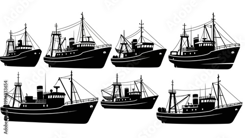 Fishing Boats Silhouette Collection - Maritime Industry Vessels