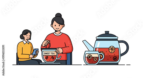 Two Women Enjoying Sweet Tea in a Cozy Setting.