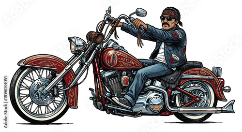 Foto Chicano style motorcycle cartoon vector image | Motorrad im Chicano-Stil, Cartoo