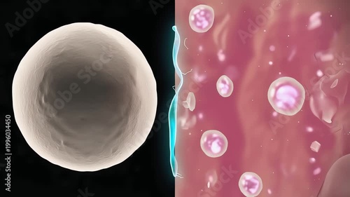 Cells macro, one side dull and damaged, other side smooth and healthy