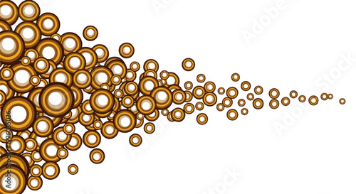 Abstract golden circles flowing outwards on a white background.