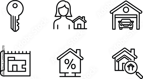 Real estate icons set, property ownership mortgage housing symbols vector illustration collection design