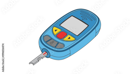 Glucose meter with test strip inserted for blood sugar level measurement