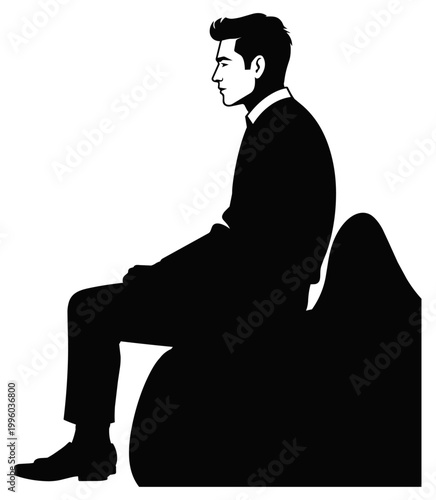 Man Sitting Side Profile Silhouette Vector Illustration, Isolated on Transparent Background