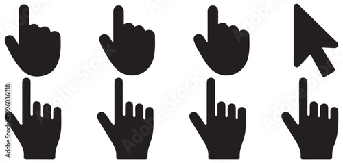 Collection of black hand pointer icons in different positions vector illustration eps 10