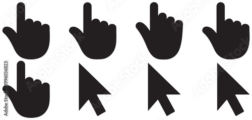 Minimalist black hand cursor icons for UI design projects vector illustration eps 10