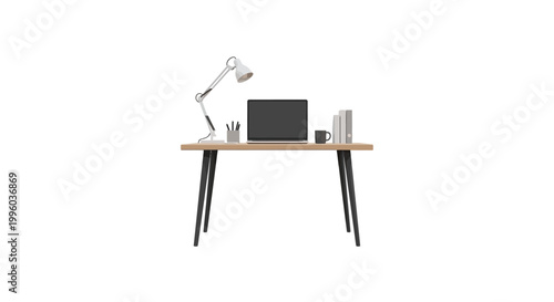 Modern Desk Setup with Laptop and Lamp for Home Office