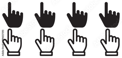 Sharp black hand cursor pointer icons for digital displays vector illustration eps 10