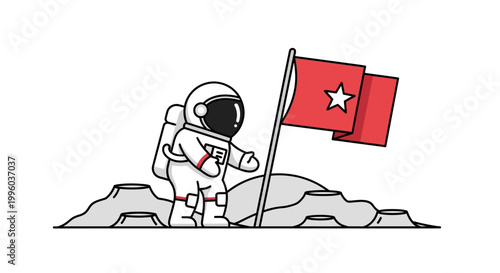 Astronaut Plants Flag on Moon Surface Symbolizing Space Exploration Achievement and Discovery