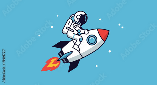 Astronaut Riding a Rocket in Space