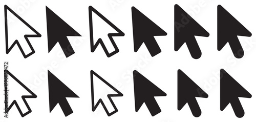 White outline mouse cursor arrow icons with black borders vector illustration eps 10