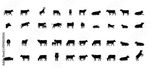 Cow Silhouette Icon Set Vector