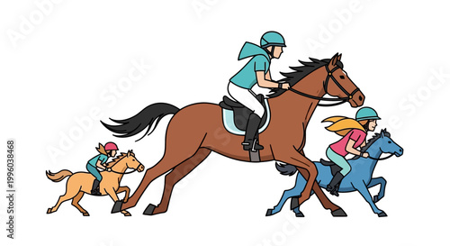 Young Riders Compete on Horses in a Fun Equestrian Race.