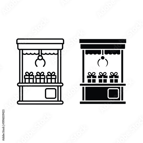 A claw machine icon with gifts inside on a white background