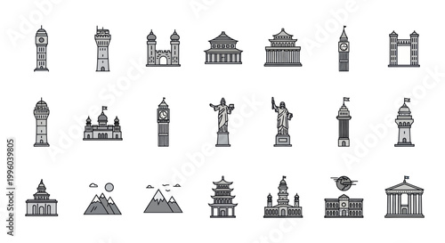 Famous Global Landmarks Icons - Vector Collection