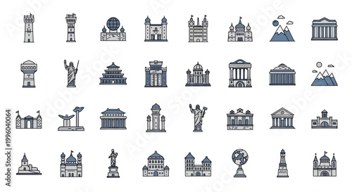 Famous Landmarks Collection: Global Architecture Icons & Travel Symbols