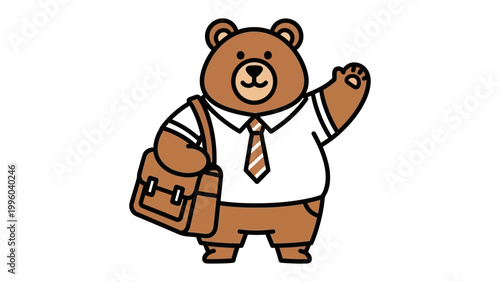 Tableau sur toile Animated Bear: A charming, animated bear figure, smartly attired in business-casual attire and waving a friendly greeting