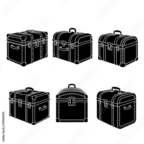 Vintage Suitcases Collection: Old Travel Trunks Set, Retro Luggage Icons