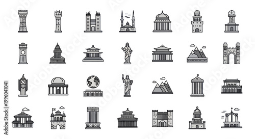 Global Landmark Icons Set: Famous Architecture Collection