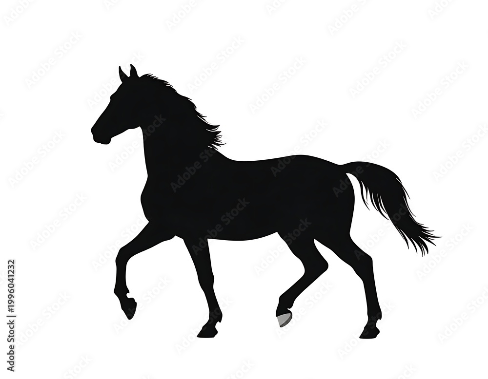 Fototapeta premium Black horse silhouette running free.