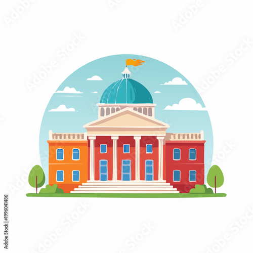 Illustration of a Classical Building with a Dome