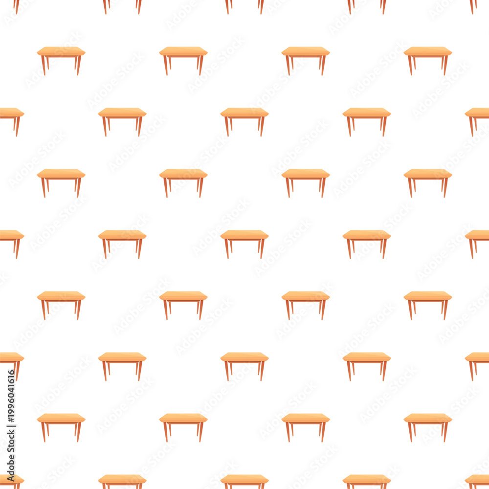 Fototapeta premium Repeating pattern showing cartoon wooden dining tables arranged in rows and columns against a white background