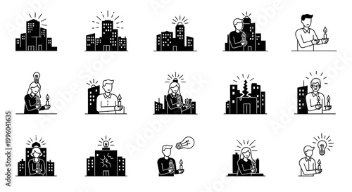 Power Outage Blackout and Hope Concept Icons