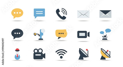 Collection of communication and technology icons on a white background.