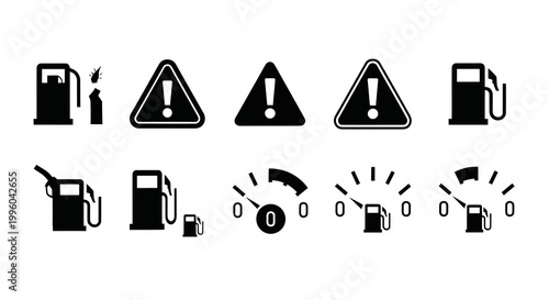 Minimalist Fuel Warning and Gas Station Icons