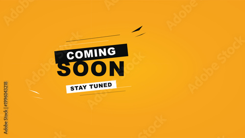 Coming soon banner with stay tuned text, modern yellow background with minimalist typography, creative announcement vector for website launch