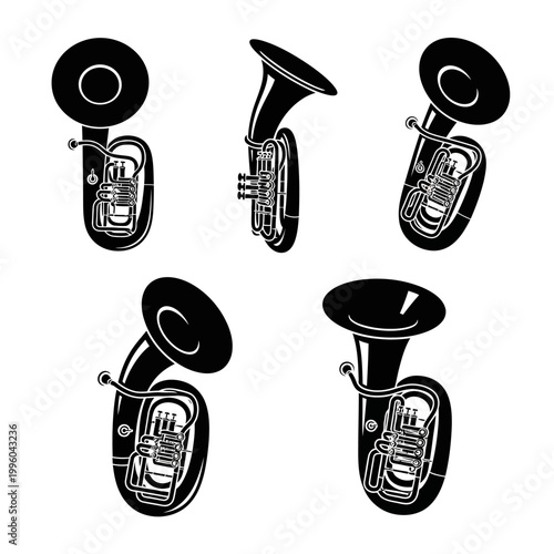 Tuba Brass Instrument Silhouette Collection, Musical Ensemble Elements