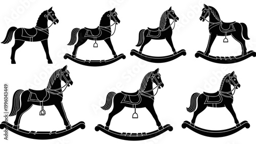 Black Silhouette Rocking Horses Pattern