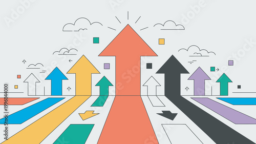 A colorful illustration of arrows pointing upwards, symbolizing growth and success in business and finance.