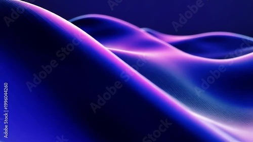 Abstract blue and purple flowing fabric wave motion. Fluid textile rippling in dark space. Dynamic motion graphics design background for modern digital animation.